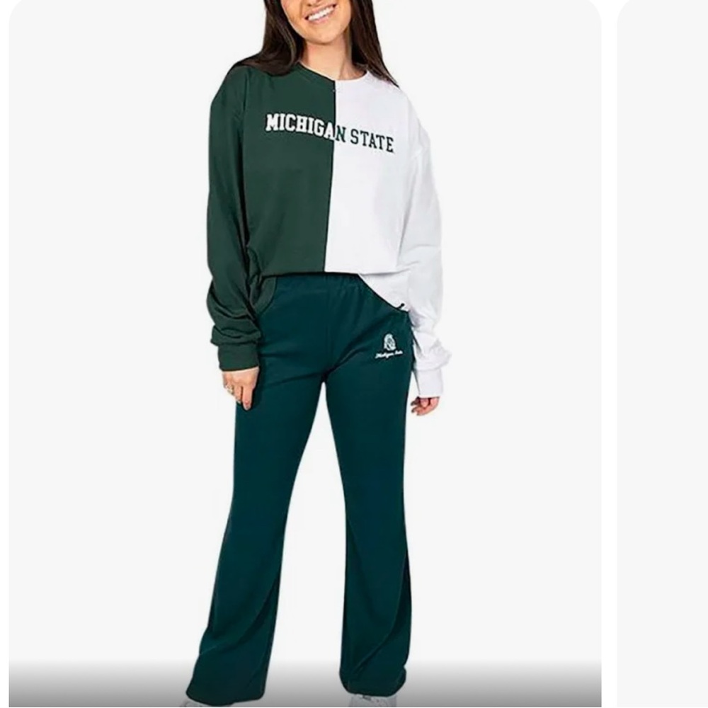 Green Track Pants with Loose Fit and Elastic Waistband